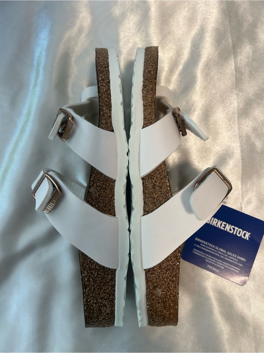 Birkenstock Miyari White Kids Sandals with Cork Footbed and Rose Gold Buckles - Picture 6 of 7